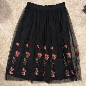 Miami Black Skirt with Red Floral Embroidery